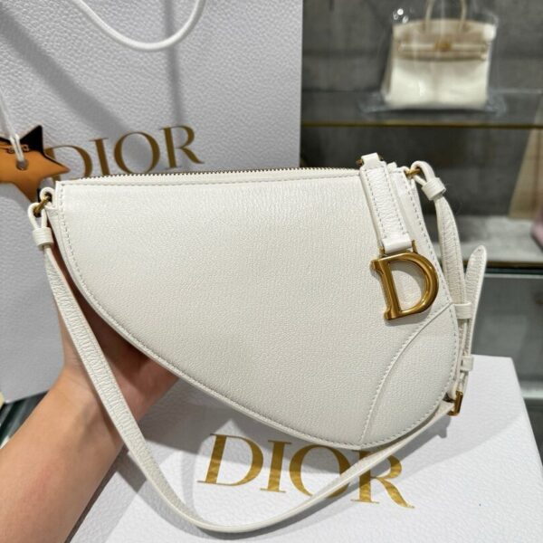 High-end Dior Saddle Women's White Cow Leather Bag 20x15x4cm