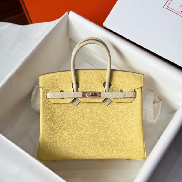 Hermes Birkin Bag Close Auth Yellow Color Pink Gold Lock 25cm