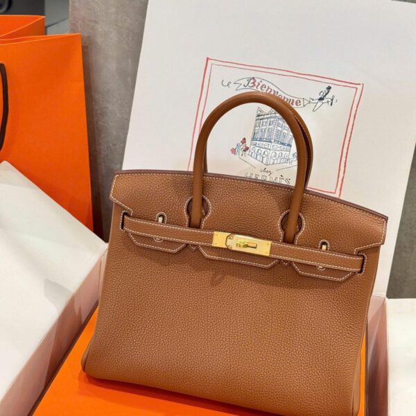 Hermes Birkin Like Auth Women's Brown Bag with Gold Lock 30cm