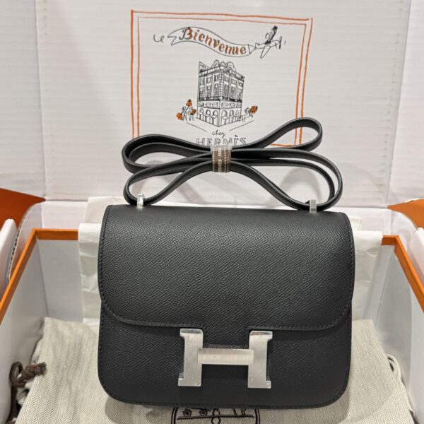 Hermes Constance Replica Handbag 11 Black Colors White Lock Hand Sewing 19cm