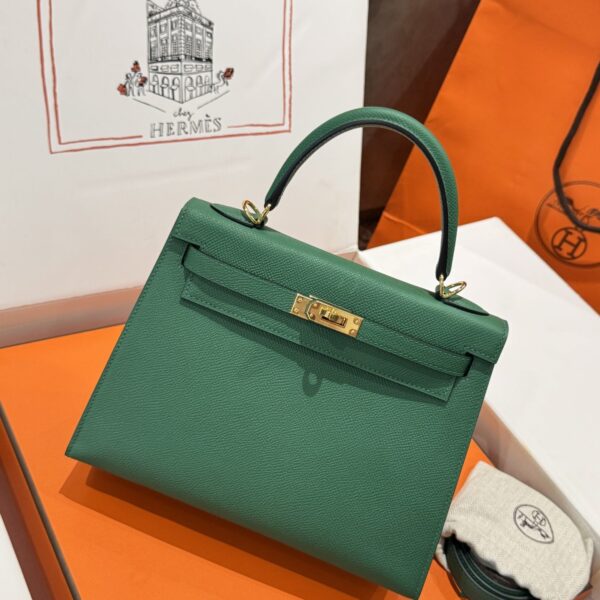 Hermes Kelly Like Auth Women's Green Bag with Gold Lock 25cm