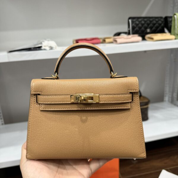 Hermes Kelly Mini Women's Brown Handbag with Gold Lock Like Auth 20cm