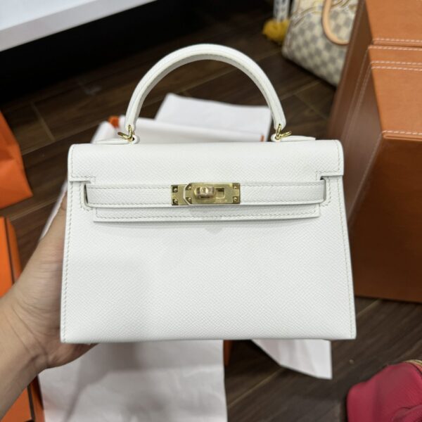 Hermes Kelly Mini Women's Super Premium White Handbag with Gold Lock 20cm