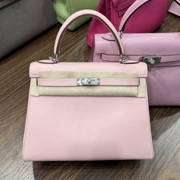 Hermes Kelly Women's Light Pink Handbag High-end Silver Lock Size 25cm