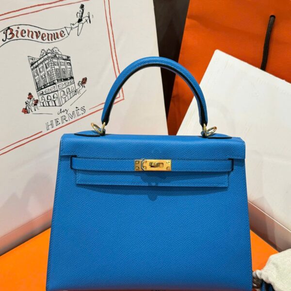 Hermes Kelly Women's Blue Handbag with Gold Lock Like Auth 25cm