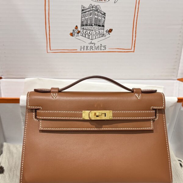 Hermes Kelly Pochette Like Auth Women's Brown Handbag 20x16x10cm