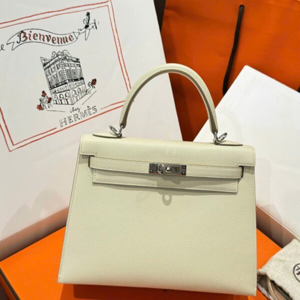 Hermes Kelly Rep 11 High-end Women's White Cream Bag White Lock 25cm