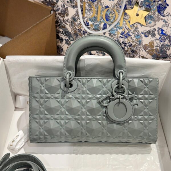 Bag Like Auth Dior D-Joy Women's Diamond Pattern Gray 26cm