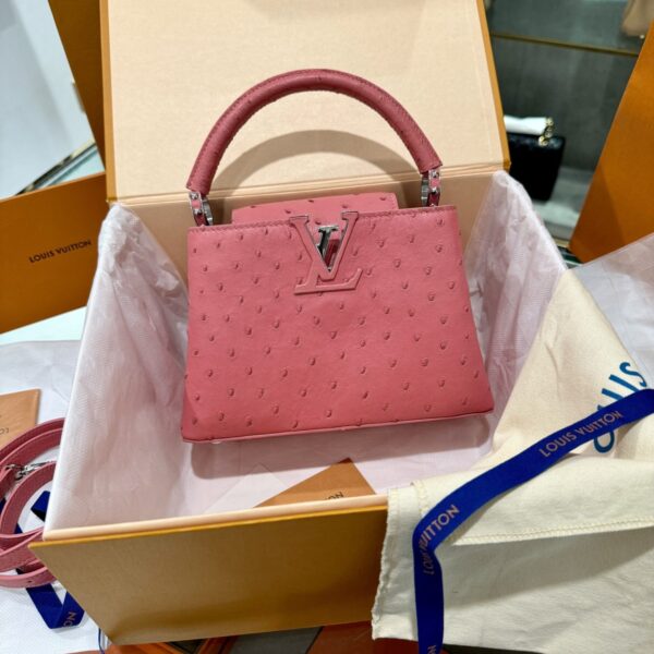 Louis Vuitton Capucines Ostrich Leather Imported Pink Handbag 21cm