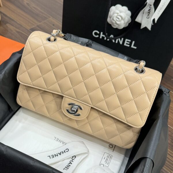 Women's Chanel Classic Like Auth Beige Color Silver Lock 25cm Handbag