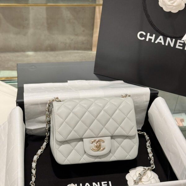 Women's Chanel Classic Mini Super Premium Gray Bag with Pink Gold Lock 17cm