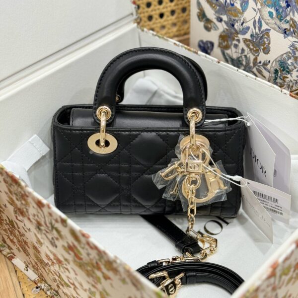 Women's Dior Lady D-Joy Micro Like Auth Black Sheepskin Bag 16.5cm