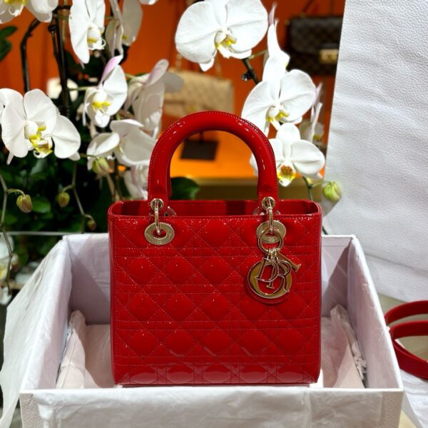 Dior Lady Sheepskin Red Glossy Rep 11 High 24cm Handbag