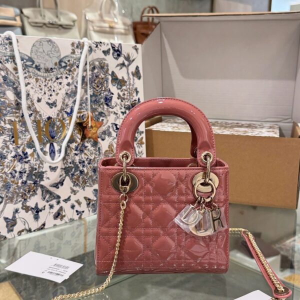 Dior Lady Replica 11 High-quality Pink Patent Leather Bag 17cm