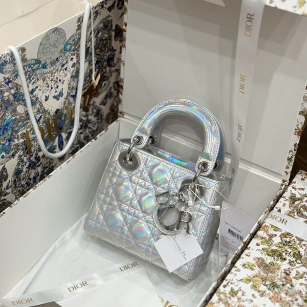 Dior Lady Replica 11 Silver Lambskin 17cm Women's Handbag