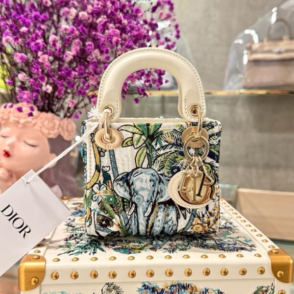 Dior Lady Replica 1:1 Elephant Pattern Pink Gold Lock Handbag 12×10.5x5cm