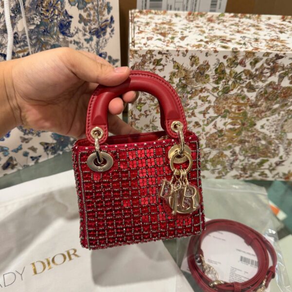 Dior Micro Lady Red Crystal Super Premium 12cm Women's Handbag
