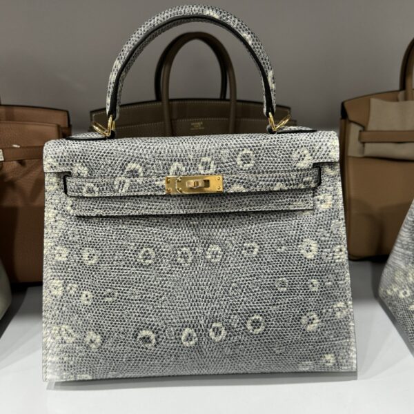 Women's Hermes Kelly Lizard Skin Yellow Lock Handbag Size 28cm