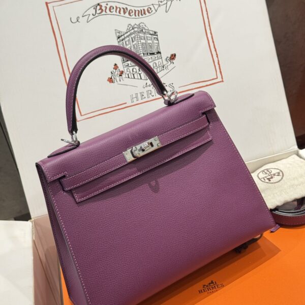Women's Hermes Kelly Like Auth Purple Silver Lock 25cm Handbag