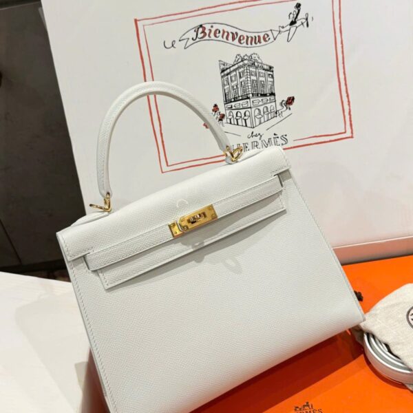 Women's Hermes Kelly Rep 11 High-class White Handbag with Gold Lock 25cm