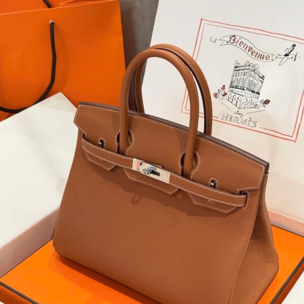 Women's Handbag Like Auth Hermes Birkin Brown White Lock 30cm