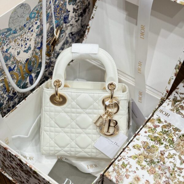 Bag Rep 11 Dior Lady Women's Glossy White Leather 17cm