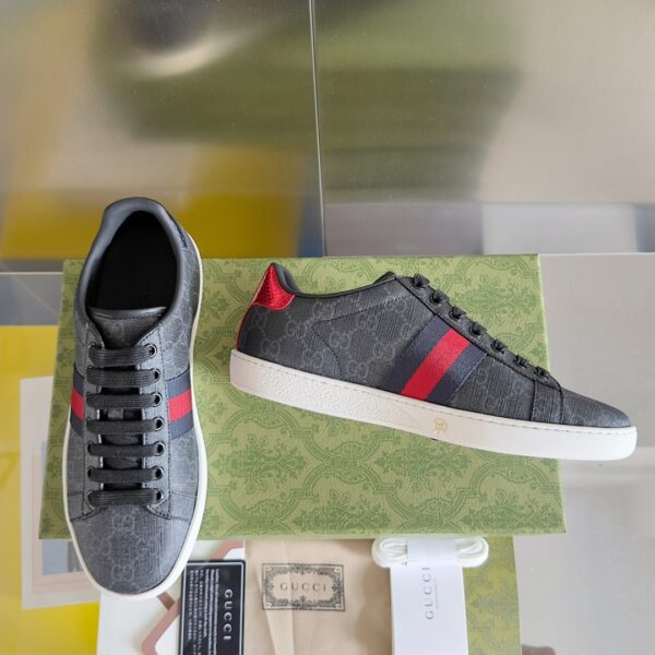 Gucci Ace Web GG Supreme Monogram Sneakers in Gray Leather
