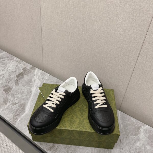 Gucci Trainers Men's Chunky Black Leather GG Embossed Sneakers