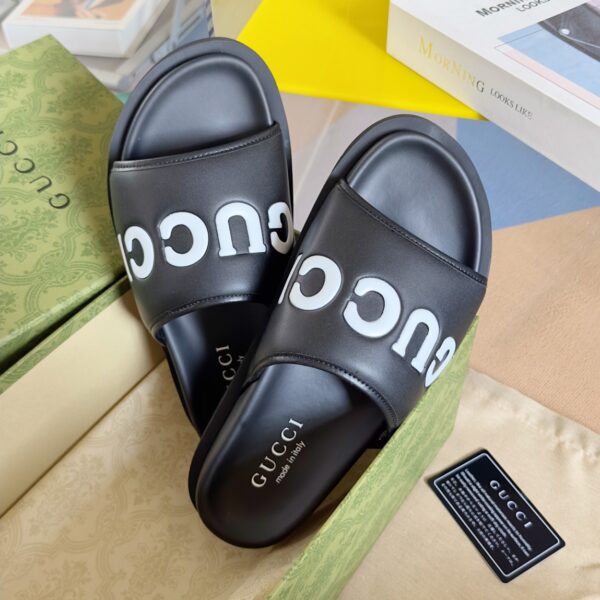 Black Leather Slide Sandal - Designer Slides & Sandals for Men