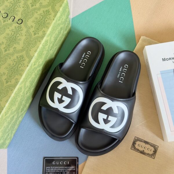 Gucci Men's Velcro Monogram Double G Flip-Flop Beach Sandals