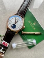 Rolex Cellini Moonphase 50535 RG White Dial on Leather Strap KZF Asia 3195 Mod - Image 2