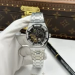Audemars Piguet Royal Oak Openworked Frosted 15412 Skeleton Dial Bezel Stone Baguette 41mm