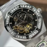 Audemars Piguet Royal Oak Openworked Frosted 15412 Skeleton Dial Bezel Stone Baguette 41mm - Image 4