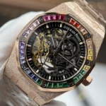 Audemars Piguet Imitation Watches Royal Oak Openworked Frosted 15412 Case Rose Gold Bezel Stone Baguette 41mm - Image 4