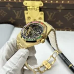 Audemars Piguet Replica Watches Royal Oak Openworked Frosted 15412 Case Yellow Bezel Stone Baguette 41mm - Image 3