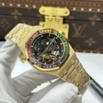 Audemars Piguet Replica Watches Royal Oak Openworked Frosted 15412 Case Yellow Bezel Stone Baguette 41mm - Image 2