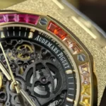 Audemars Piguet Replica Watches Royal Oak Openworked Frosted 15412 Case Yellow Bezel Stone Baguette 41mm - Image 7