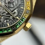 Audemars Piguet Replica Watches Royal Oak Openworked Frosted 15412 Case Yellow Bezel Stone Baguette 41mm - Image 5