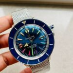 Breitling Super Ocean Heritage 57 SS/Black Ceramic Bezel GF 1:1 Blue Dial Colors Markers on SS Mesh Bracelet A2824