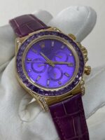 Rolex Cosmograph Daytona Purple Custom 18K Solid Gold + Natural Gemstone Watch 40mm Super Clone - Image 3