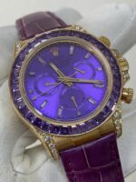 Rolex Cosmograph Daytona Purple Custom 18K Solid Gold + Natural Gemstone Watch 40mm Super Clone - Image 2