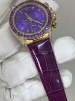 Rolex Cosmograph Daytona Purple Custom 18K Solid Gold + Natural Gemstone Watch 40mm Super Clone - Image 5
