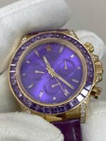Rolex Cosmograph Daytona Purple Custom 18K Solid Gold + Natural Gemstone Watch 40mm Super Clone - Image 4