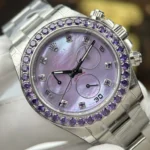 Rolex Daytona Mother Of Pearl Purple Dial Bezel Stone CZ 40mm Super Clone - Image 2