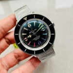 Breitling SuperOcean Heritage 57 SS/Black Ceramic Bezel GF 1:1 Black Dial Colors Markers on SS Mesh Bracelet A2824