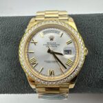 Yellow Gold Day-Date 40 Silver Roman Dial with Diamond Bezel Model No.228348RBR