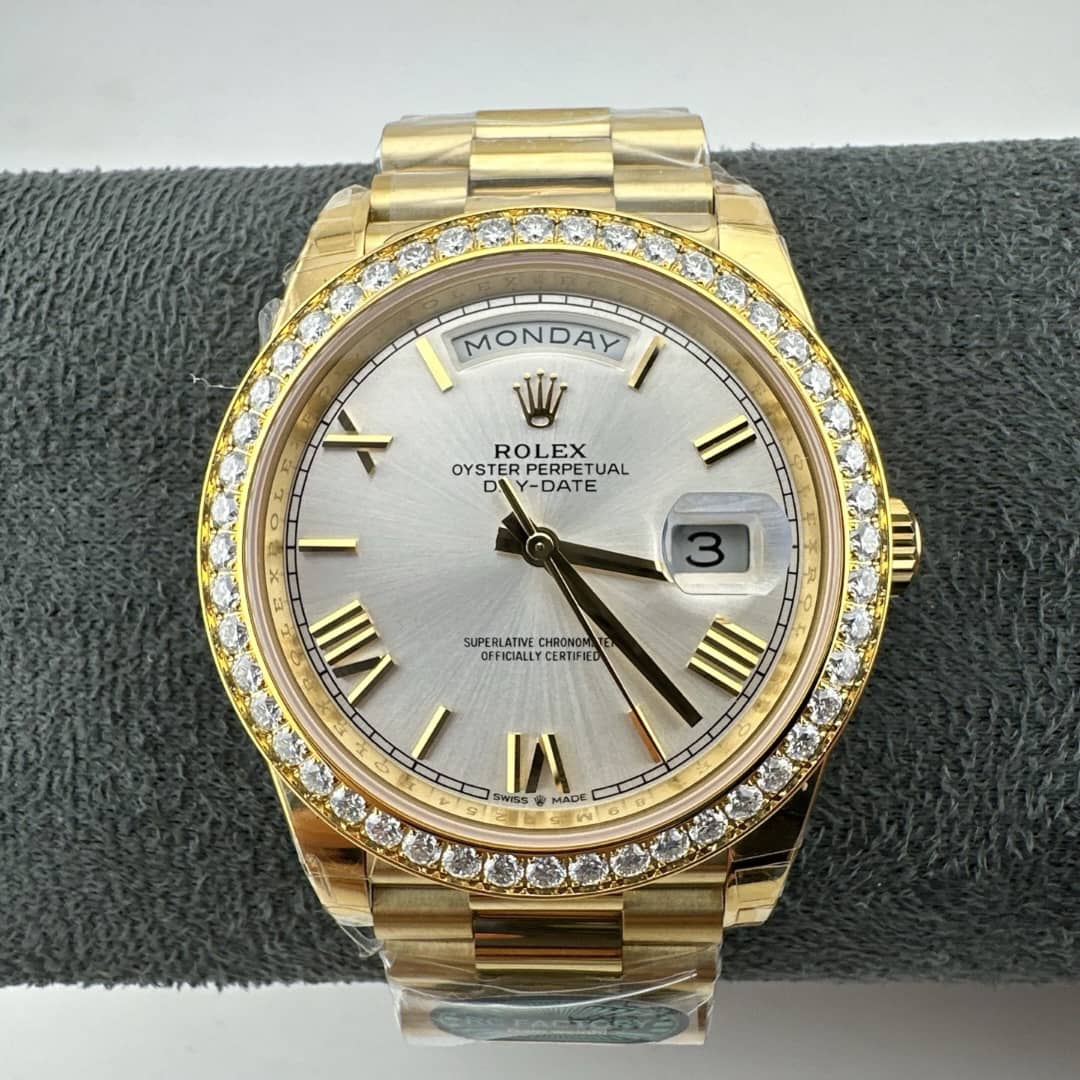 WhatsApp Image 2026-06-05 at 1.43.59 PM Yellow Gold Day-Date 40 Silver Roman Dial with Diamond Bezel Model No.228348RBR - Image 1