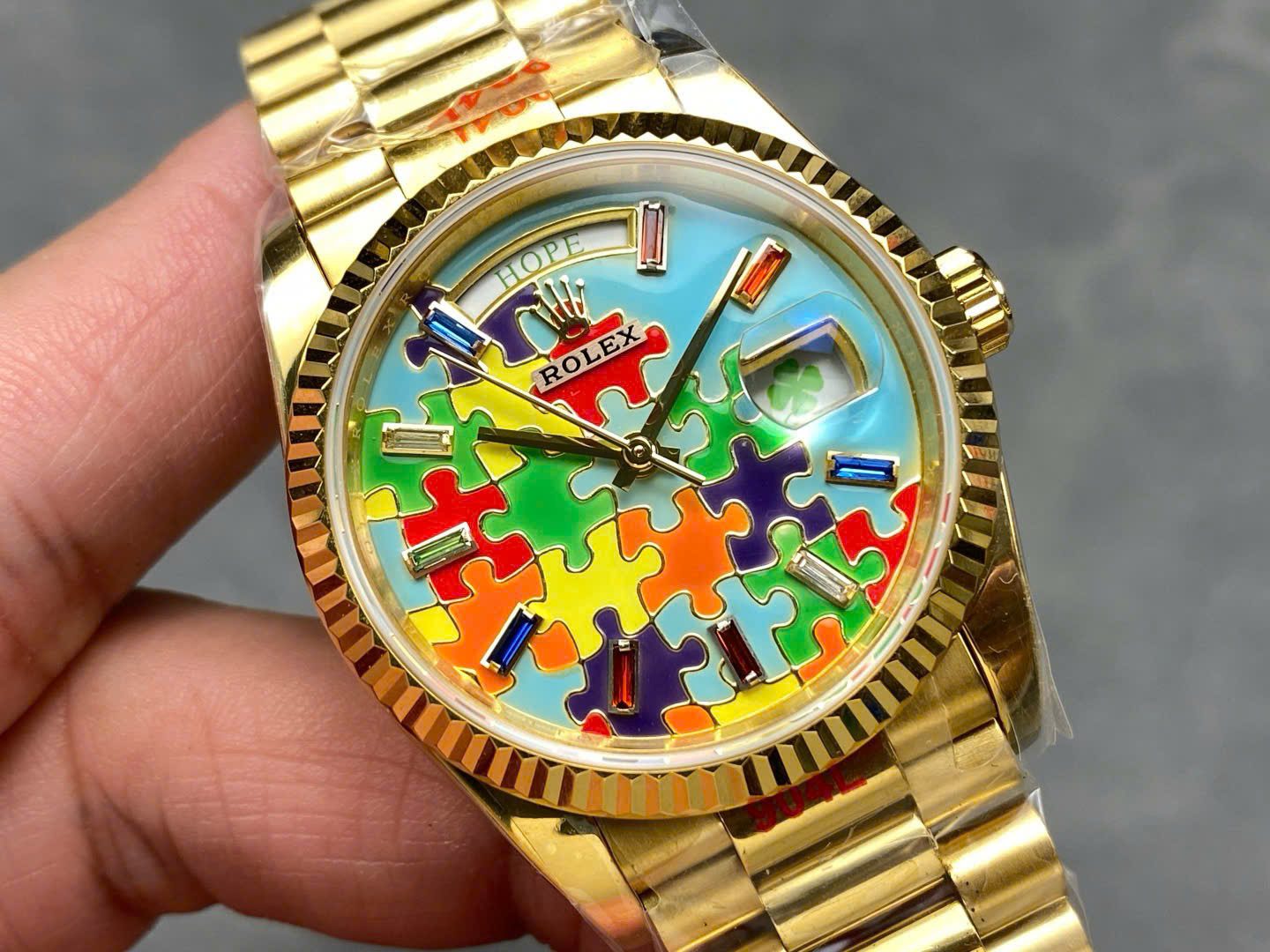 Dong-Ho-Rolex-Day-Date-128238-Che-Tac-Mat-So-Puzzle-Emoji-Jigsaw-Motif-36mm-6 Rolex Day-Date 128238 Puzzle Emoji Jigsaw Motif Dial 36mm - Image 1